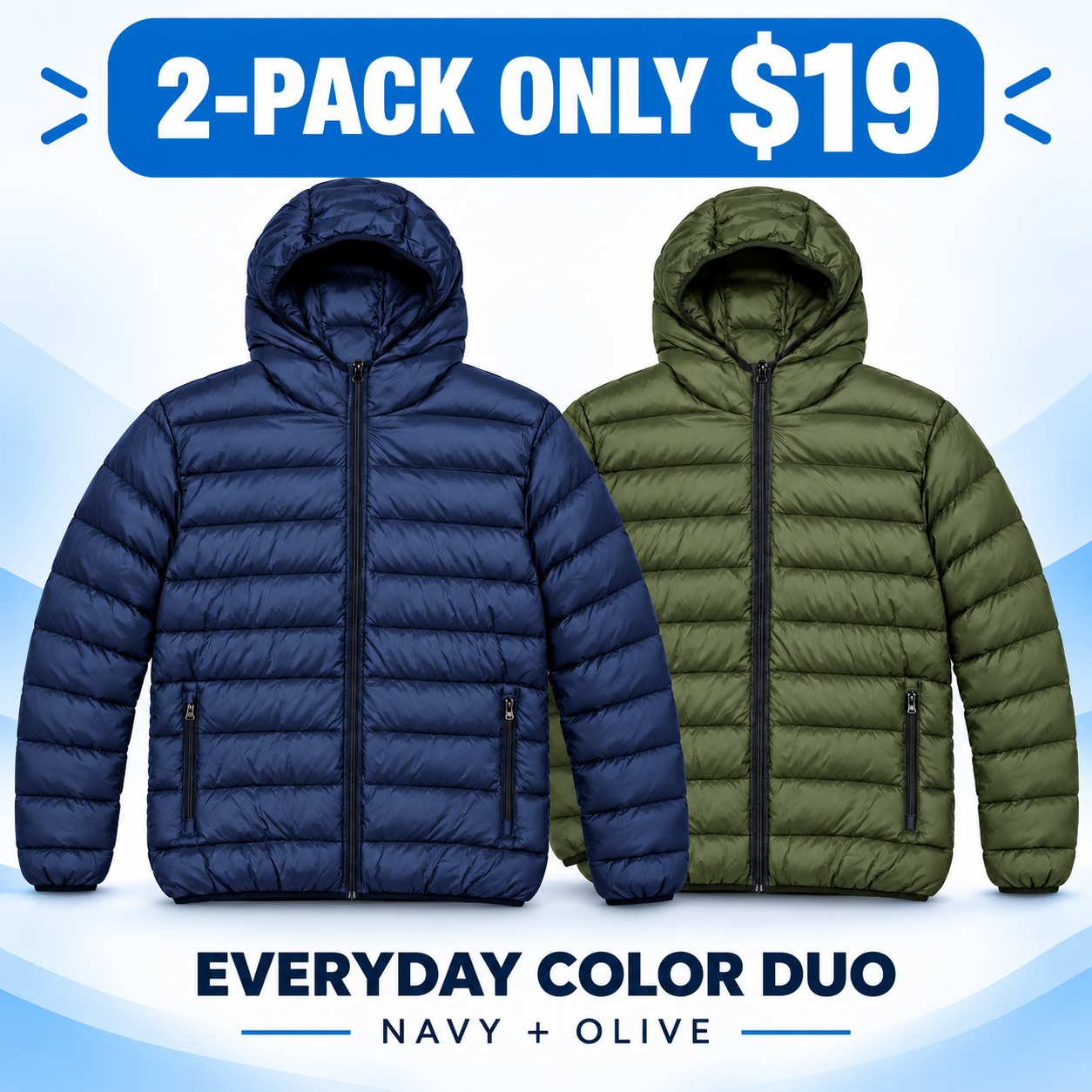 Men's Lightweight Hooded Puffer Jacket Multipack - Quilted Zip-Up Everyday Outerwear
