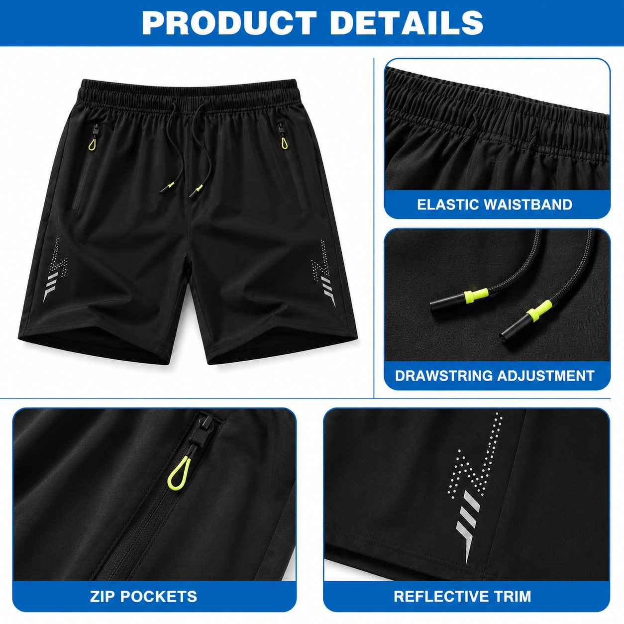 Men's Lightweight Quick-Dry Zip-Pocket Athletic Shorts Multi-Pack