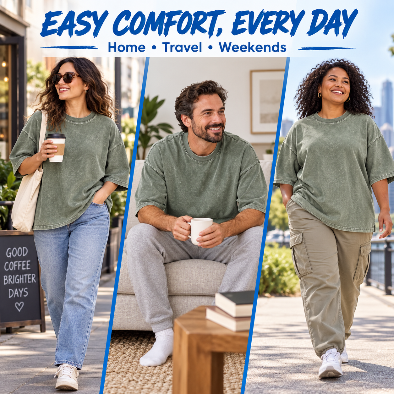 Unisex Vintage-Wash Oversized Cotton T-Shirt Multipack