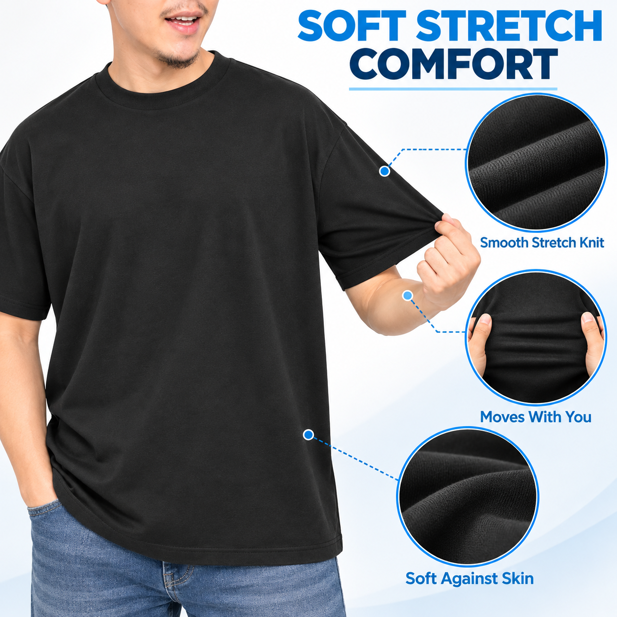 Unisex Soft Stretch Oversized T-Shirt Multipack - Relaxed Crew Neck Everyday Tee