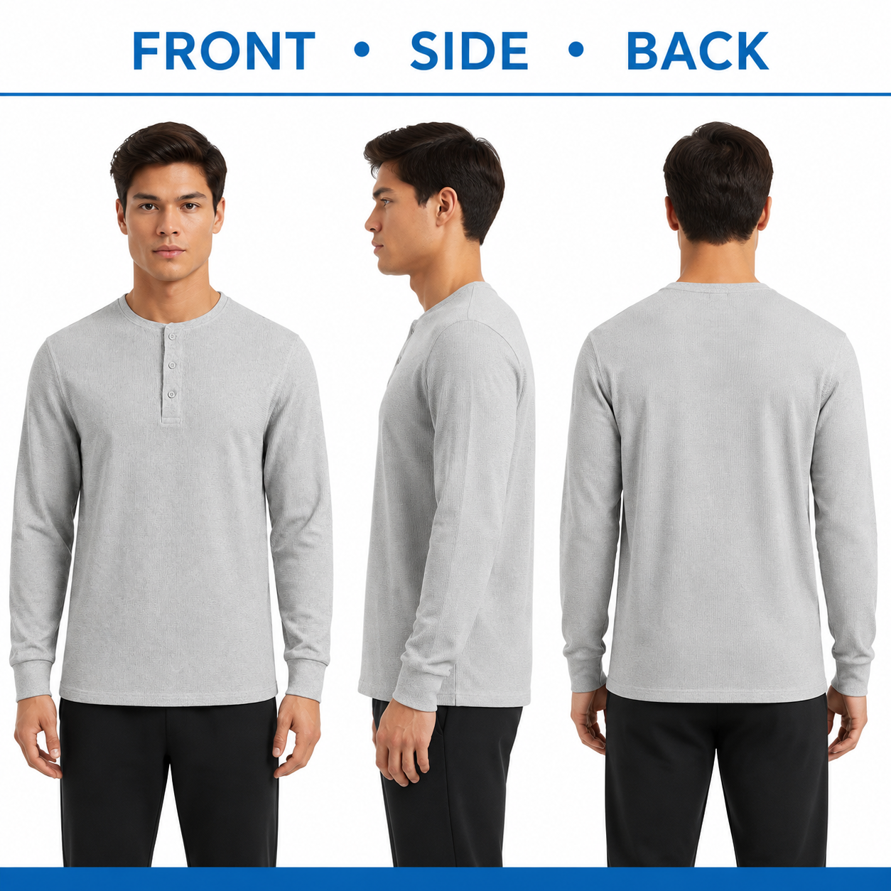 Men's Everyday Cotton Waffle-Knit Henley Shirt Multi-Pack