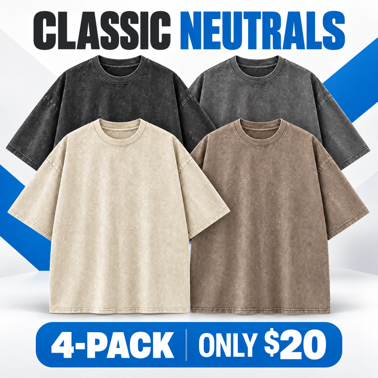 Unisex Vintage-Wash Oversized Cotton T-Shirt Multipack