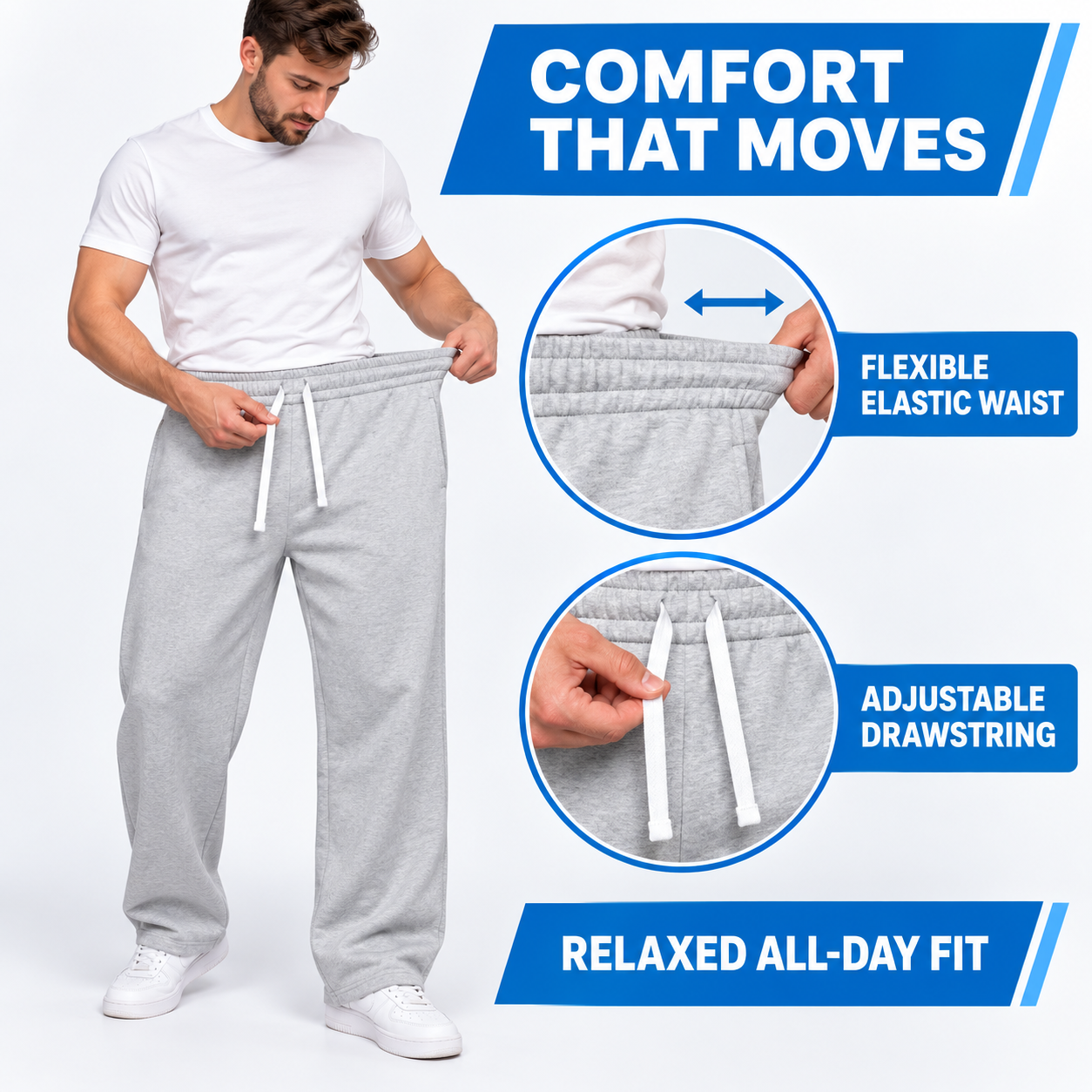 Men's Everyday Relaxed Wide-Leg Drawstring Sweatpants Multi-Pack