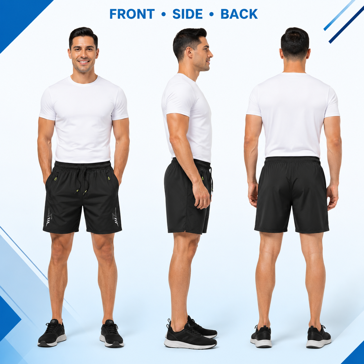 Men's Lightweight Quick-Dry Zip-Pocket Athletic Shorts Multi-Pack