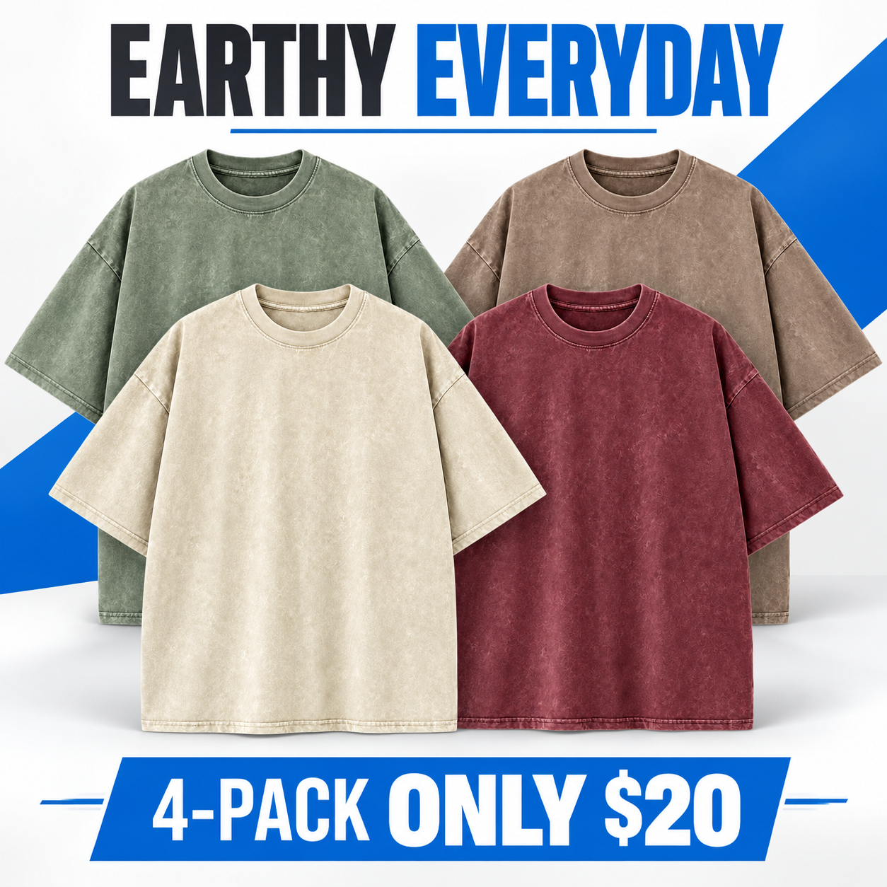 Unisex Vintage-Wash Oversized Cotton T-Shirt Multipack