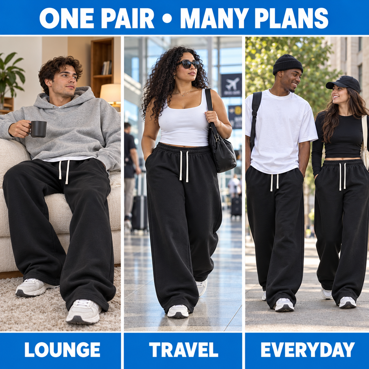 Unisex Everyday Relaxed Wide-Leg Sweatpants