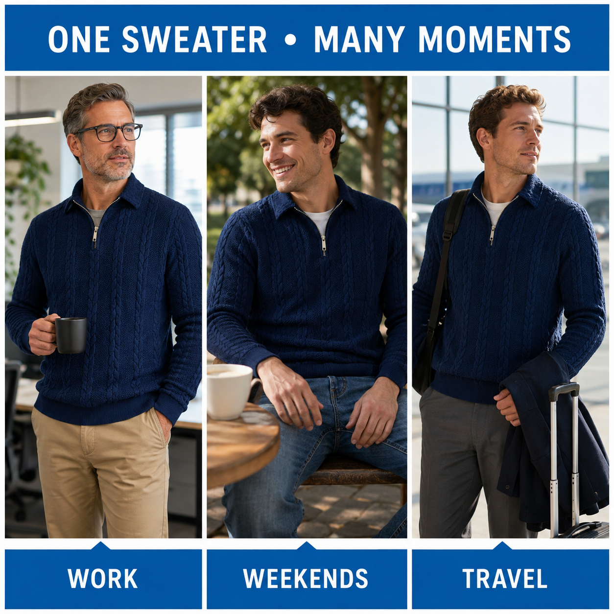 Men's Everyday Cable-Knit Quarter-Zip Sweater Multi-Pack