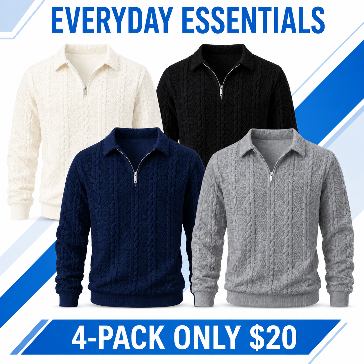 Men's Everyday Cable-Knit Quarter-Zip Sweater Multi-Pack