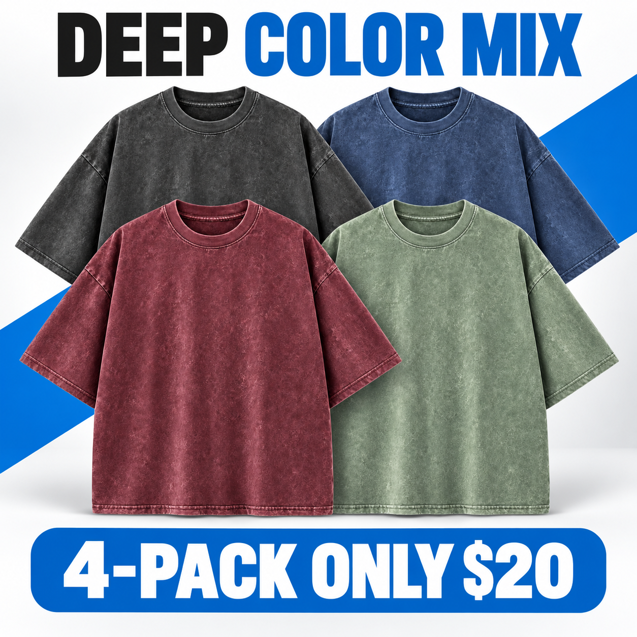 Unisex Vintage-Wash Oversized Cotton T-Shirt Multipack