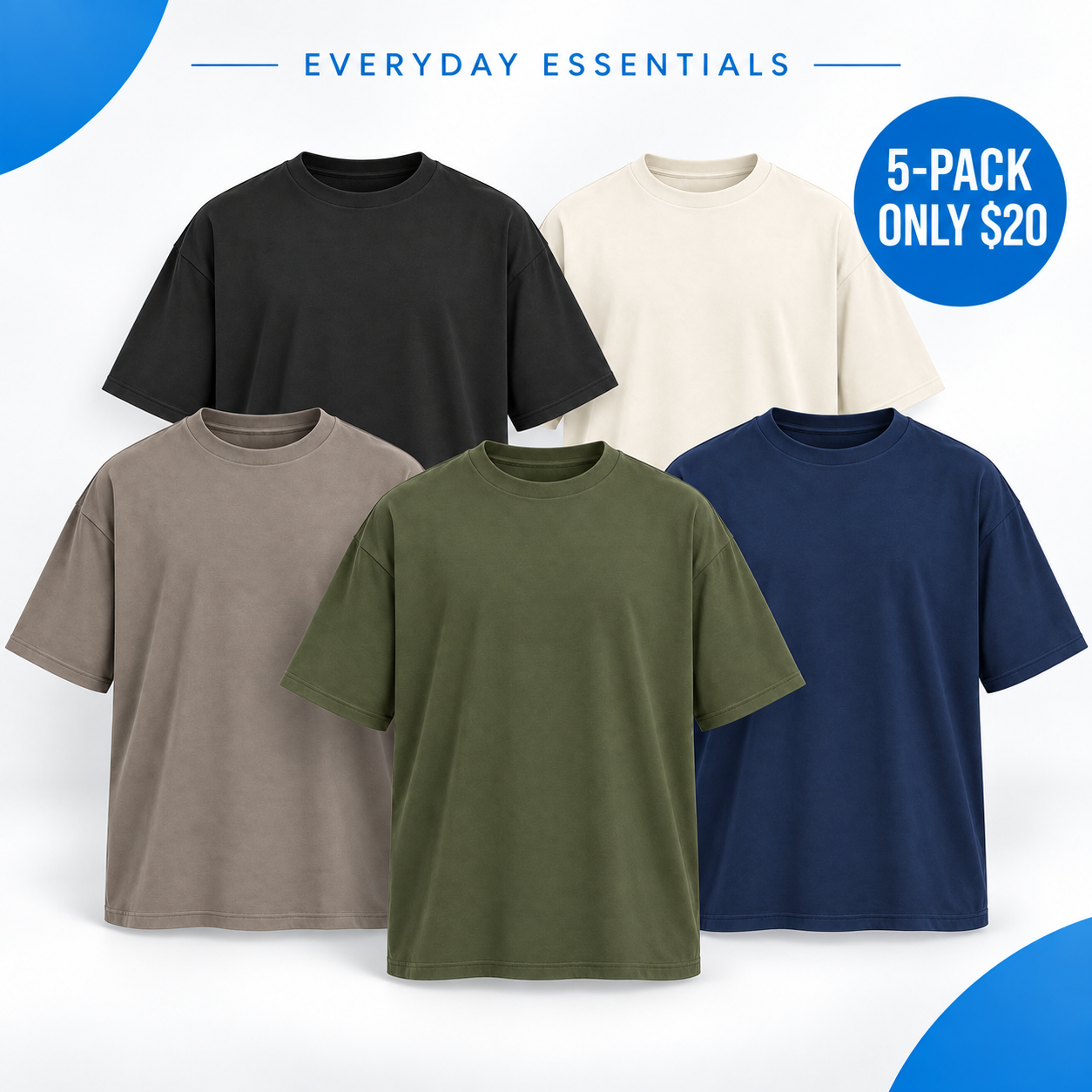Unisex Soft Stretch Oversized T-Shirt Multipack - Relaxed Crew Neck Everyday Tee