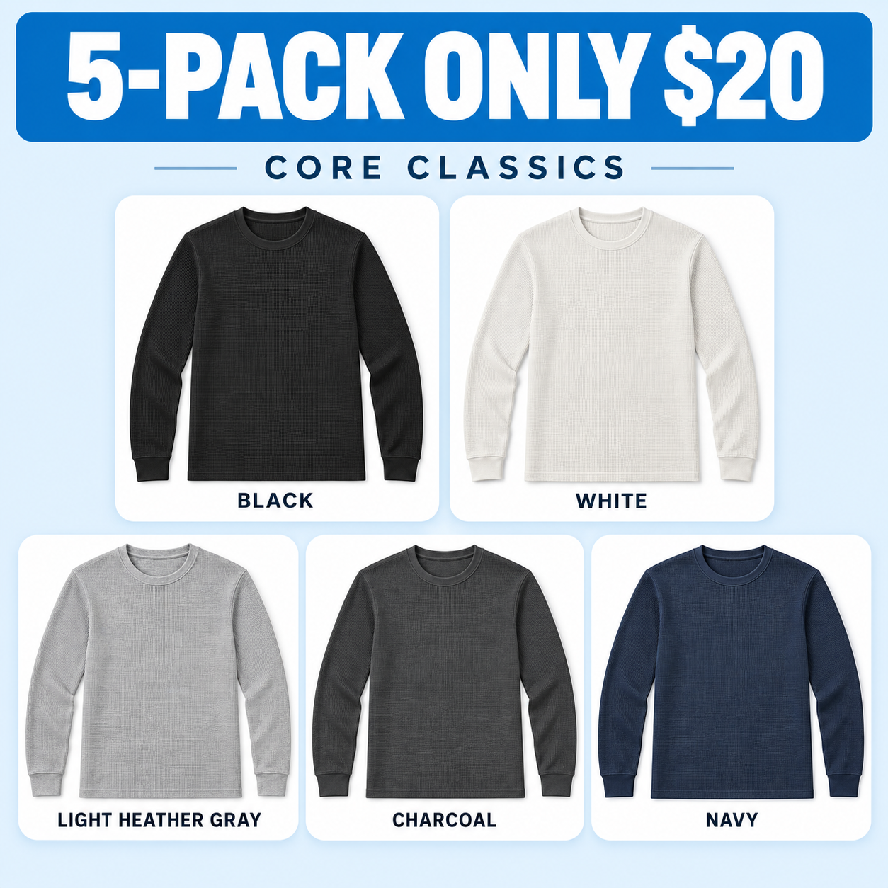 Men's Waffle-Knit Crewneck Thermal Shirt Multipack