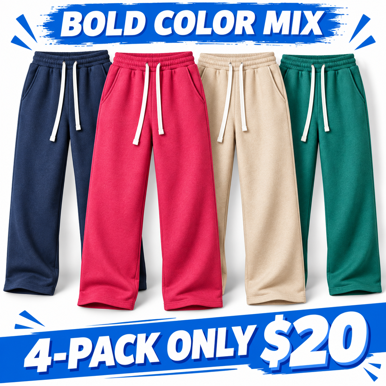 Men's Everyday Relaxed Wide-Leg Drawstring Sweatpants Multi-Pack