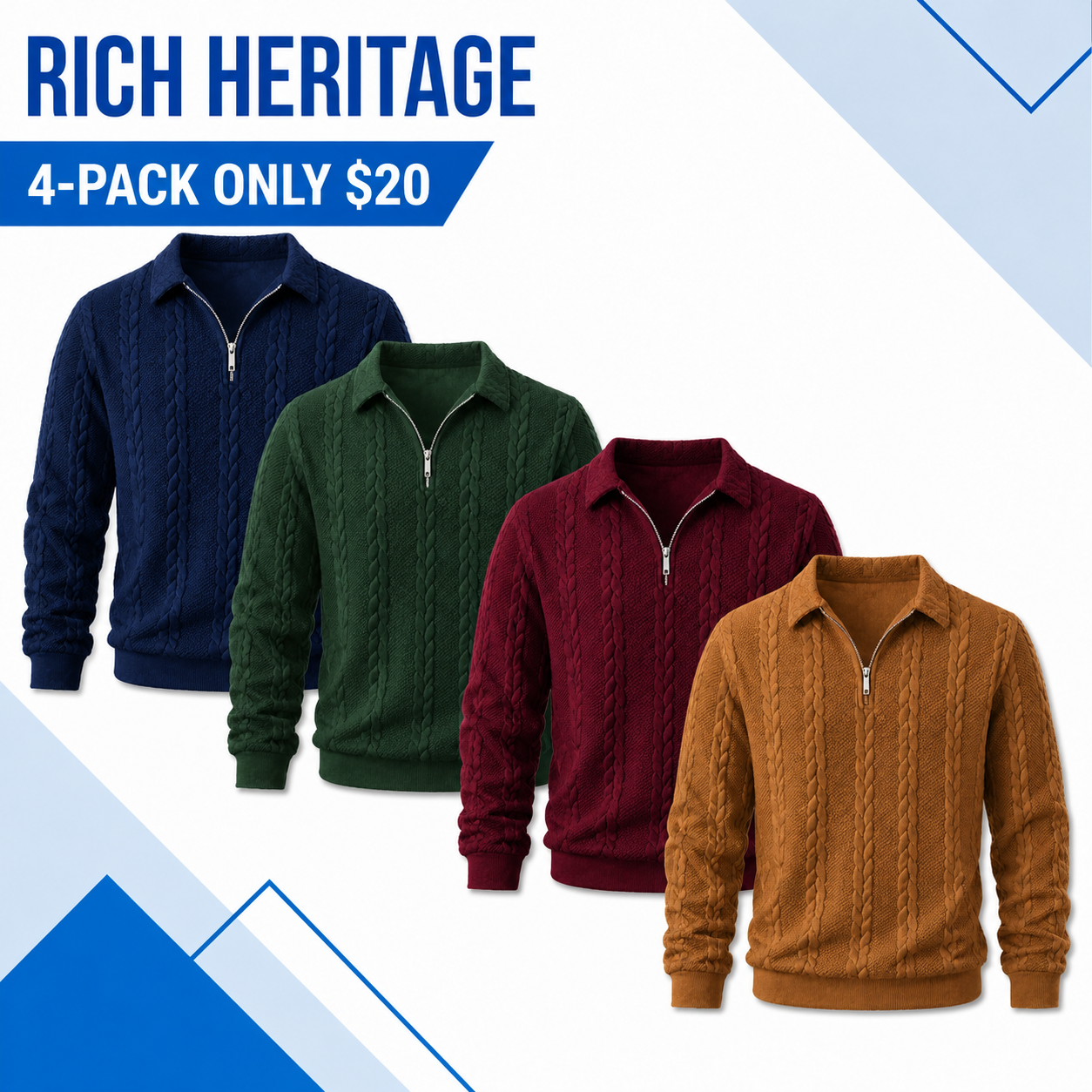 Men's Everyday Cable-Knit Quarter-Zip Sweater Multi-Pack