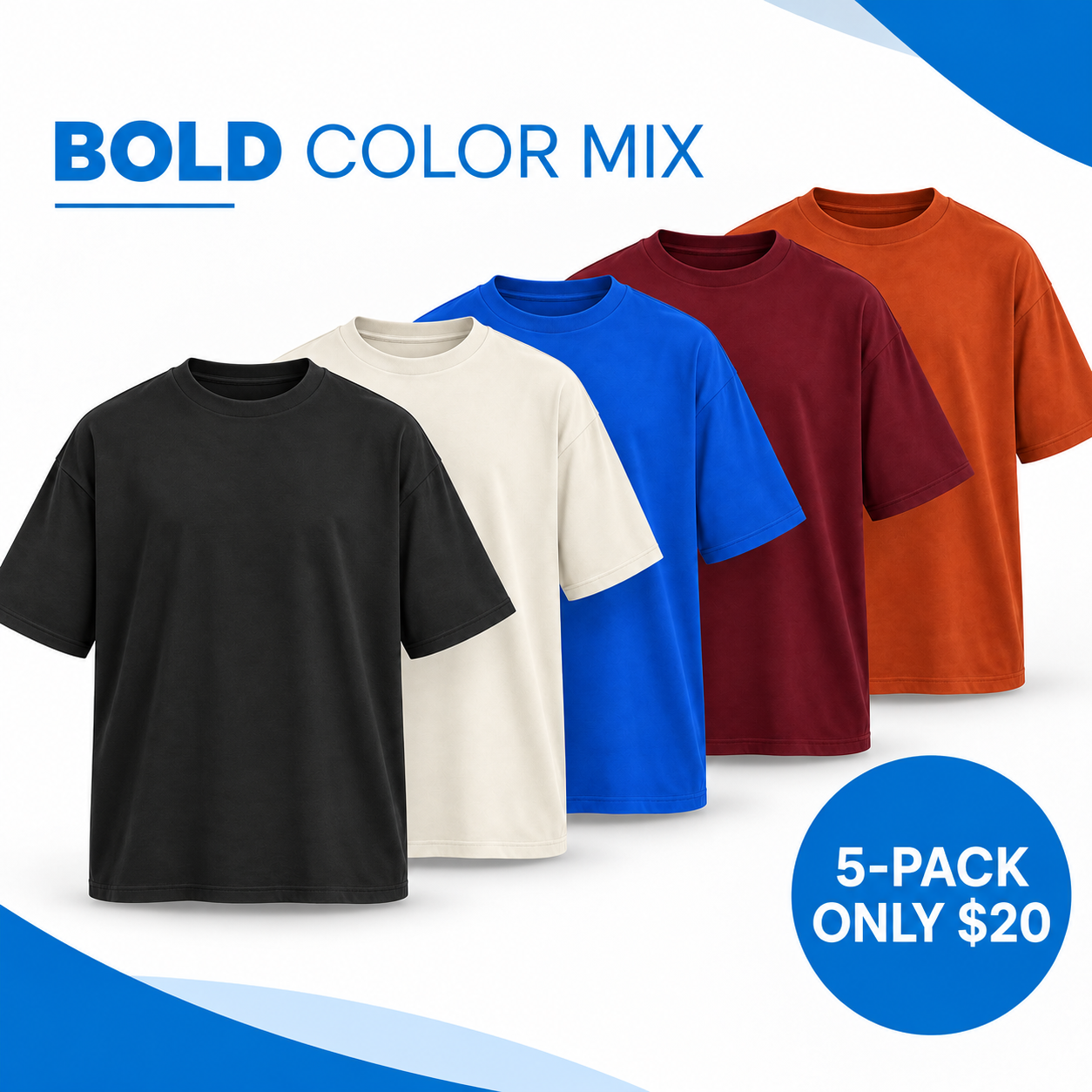 Unisex Soft Stretch Oversized T-Shirt Multipack - Relaxed Crew Neck Everyday Tee