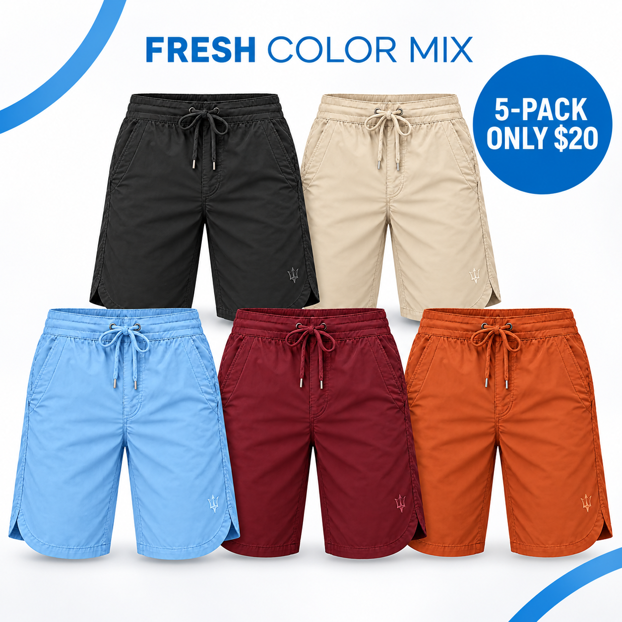 Unisex Lightweight Drawstring Shorts Multipack - Relaxed Knee-Length Shorts with Pockets