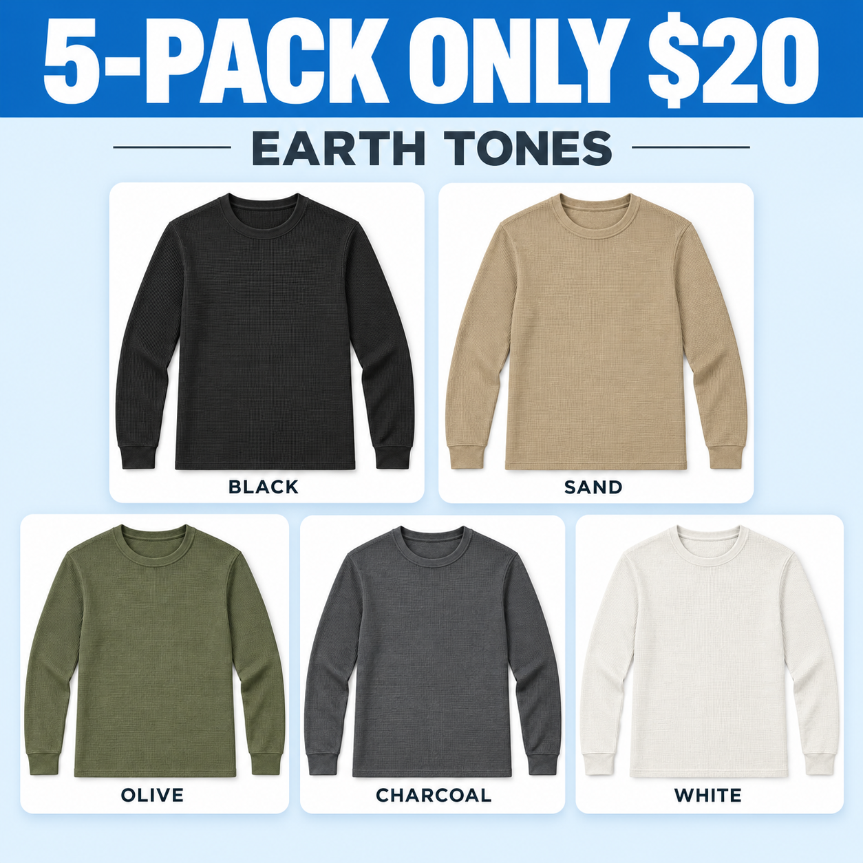 Men's Waffle-Knit Crewneck Thermal Shirt Multipack