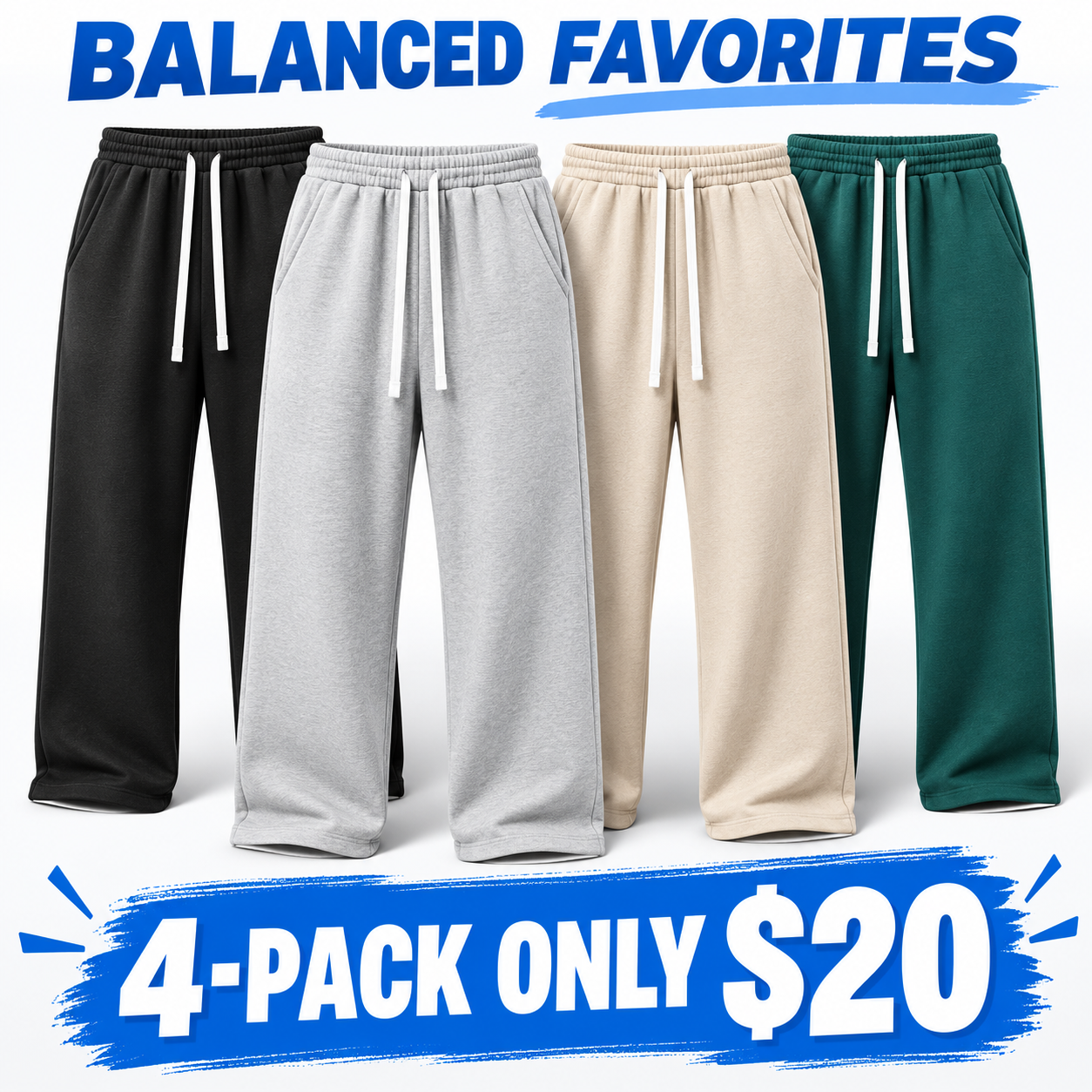Men's Everyday Relaxed Wide-Leg Drawstring Sweatpants Multi-Pack