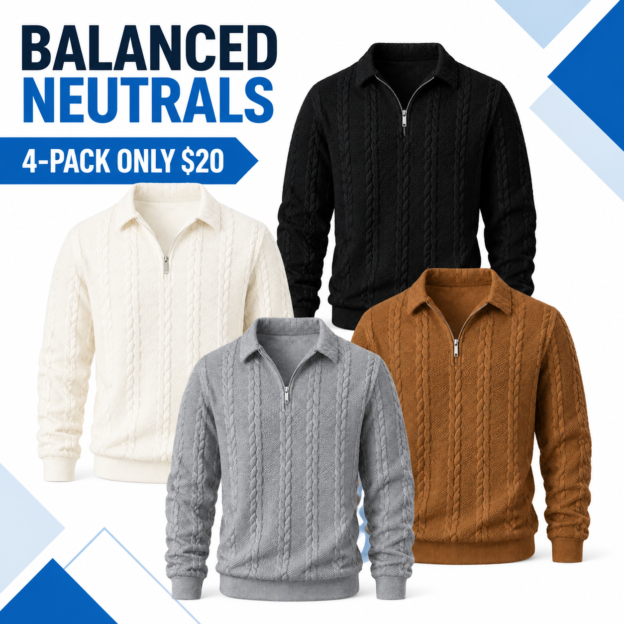 Men's Everyday Cable-Knit Quarter-Zip Sweater Multi-Pack