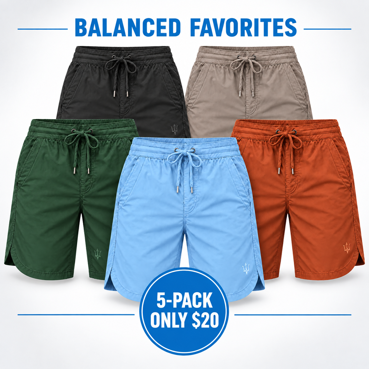 Unisex Lightweight Drawstring Shorts Multipack - Relaxed Knee-Length Shorts with Pockets
