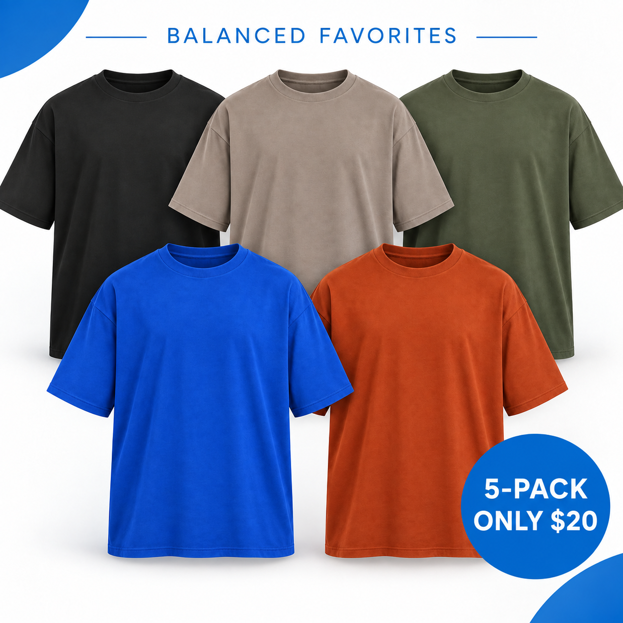 Unisex Soft Stretch Oversized T-Shirt Multipack - Relaxed Crew Neck Everyday Tee