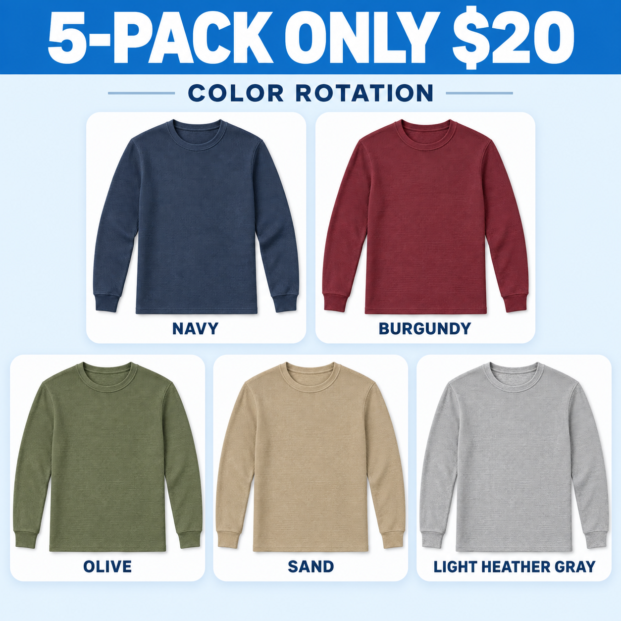Men's Waffle-Knit Crewneck Thermal Shirt Multipack