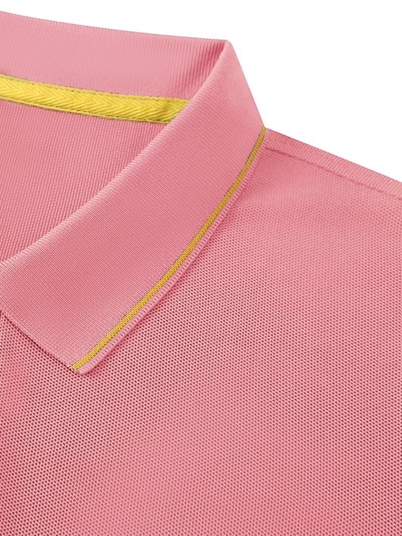 Men's Regular Fit Letter Print Contrast Trim Polo Shirt, Casual Short Sleeve Half Zip Top for Summer, Fashion Men's Clothes for Daily Wear, Tropical