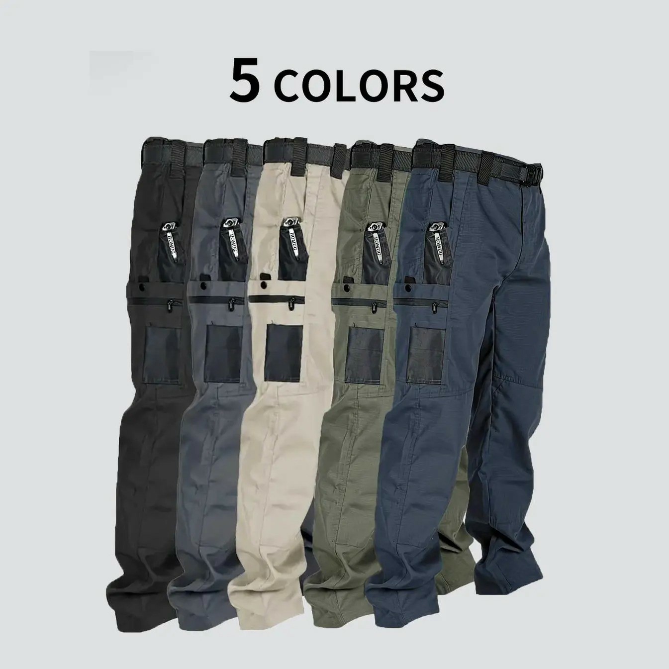 Men's Tactical Work Pants with Multi-Pocket Zipper Design