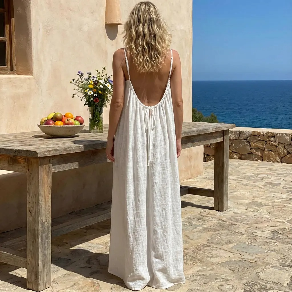 Backless Cami Dresses for Women Cami Lounge Dress Backless Sleeveless House Dress Long Sundress with Back Tie