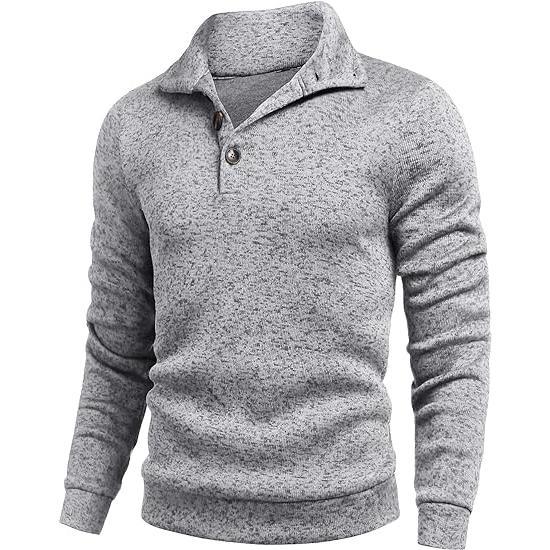 Men's Quarter Button Henley Sweater Casual Knitted Sweatshirt Mock Neck Thermal Fleece Pullover Sweater with Pocket