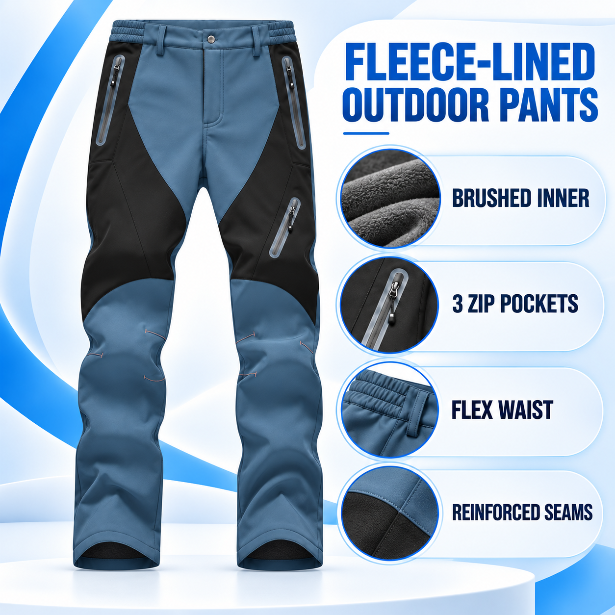 Men's Fleece-Lined Softshell Outdoor Pants Multipack - Zip-Pocket Cold-Weather Trousers