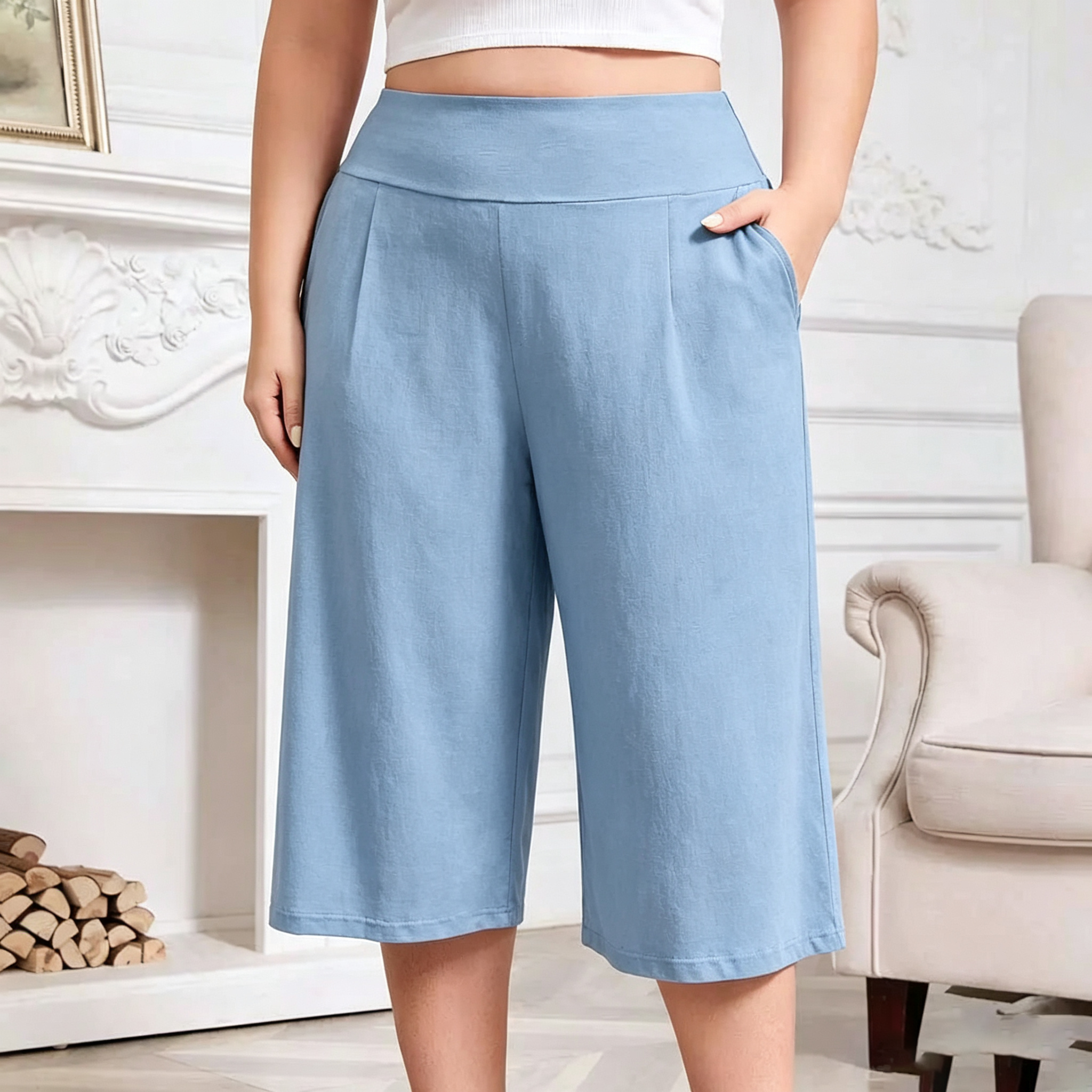 Women’s Plus Size Capri Pajama Pants Soft Breathable Stretchy Wide Leg Lounge Sleep Pants with Pockets Fit Fabric