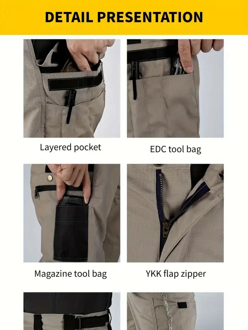 Men's Tactical Work Pants with Multi-Pocket Zipper Design