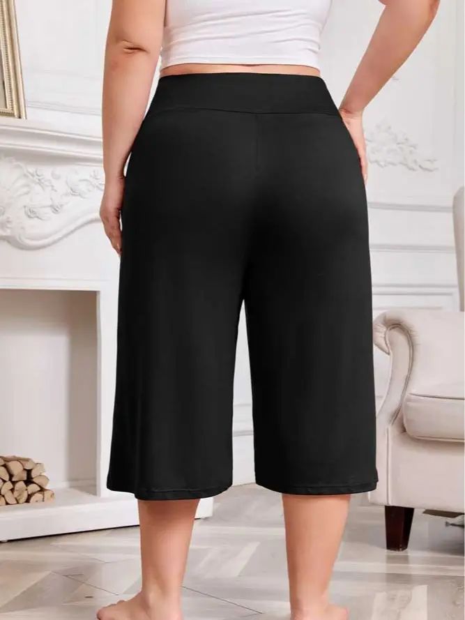 Women’s Plus Size Capri Pajama Pants Soft Breathable Stretchy Wide Leg Lounge Sleep Pants with Pockets Fit Fabric