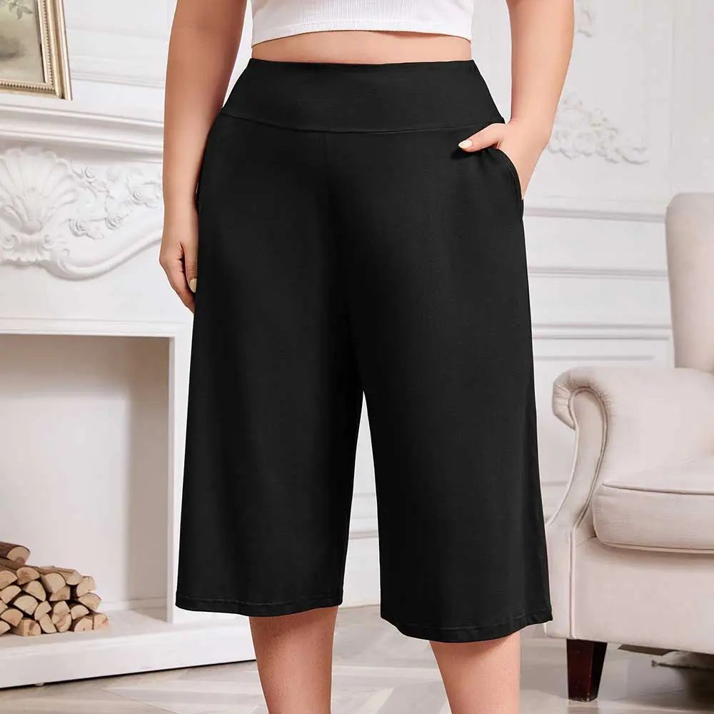 Women’s Plus Size Capri Pajama Pants Soft Breathable Stretchy Wide Leg Lounge Sleep Pants with Pockets Fit Fabric
