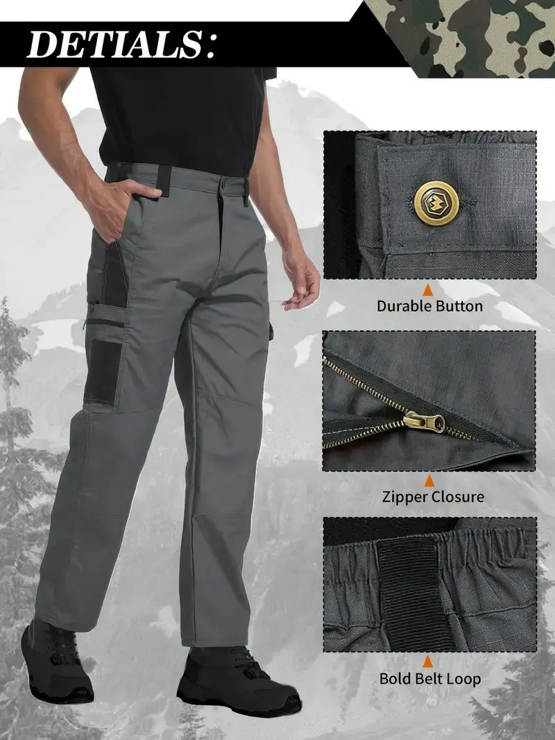 Men's Tactical Work Pants with Multi-Pocket Zipper Design