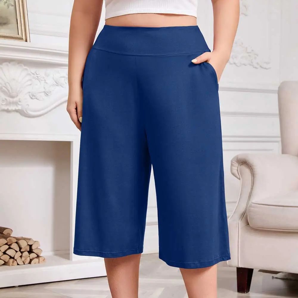 Women’s Plus Size Capri Pajama Pants Soft Breathable Stretchy Wide Leg Lounge Sleep Pants with Pockets Fit Fabric