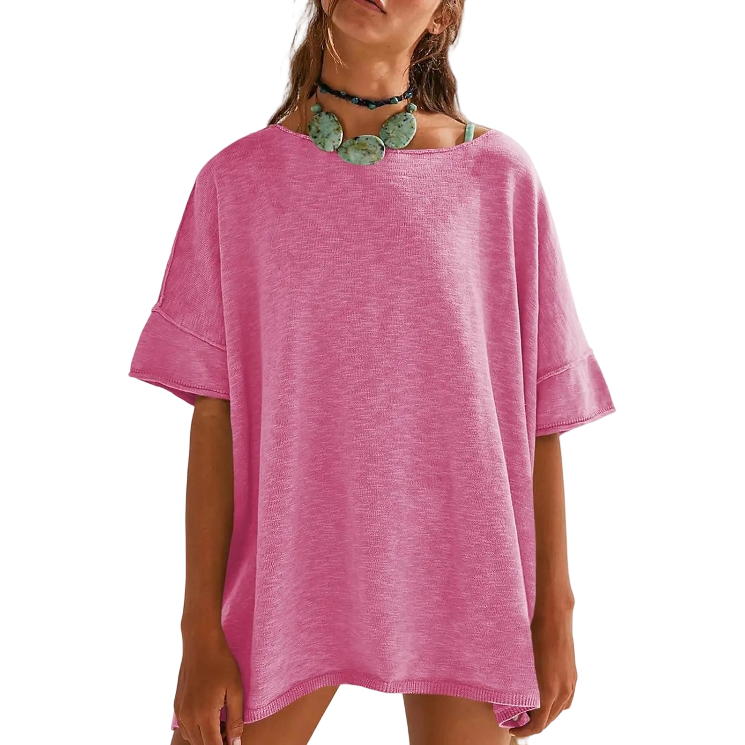 Women's Oversized T Shirts Casual Summer Crew Neck Loose Dropped Short Sleeve Side Slit Hem Blouse Tunic Tops Sweater Tee
