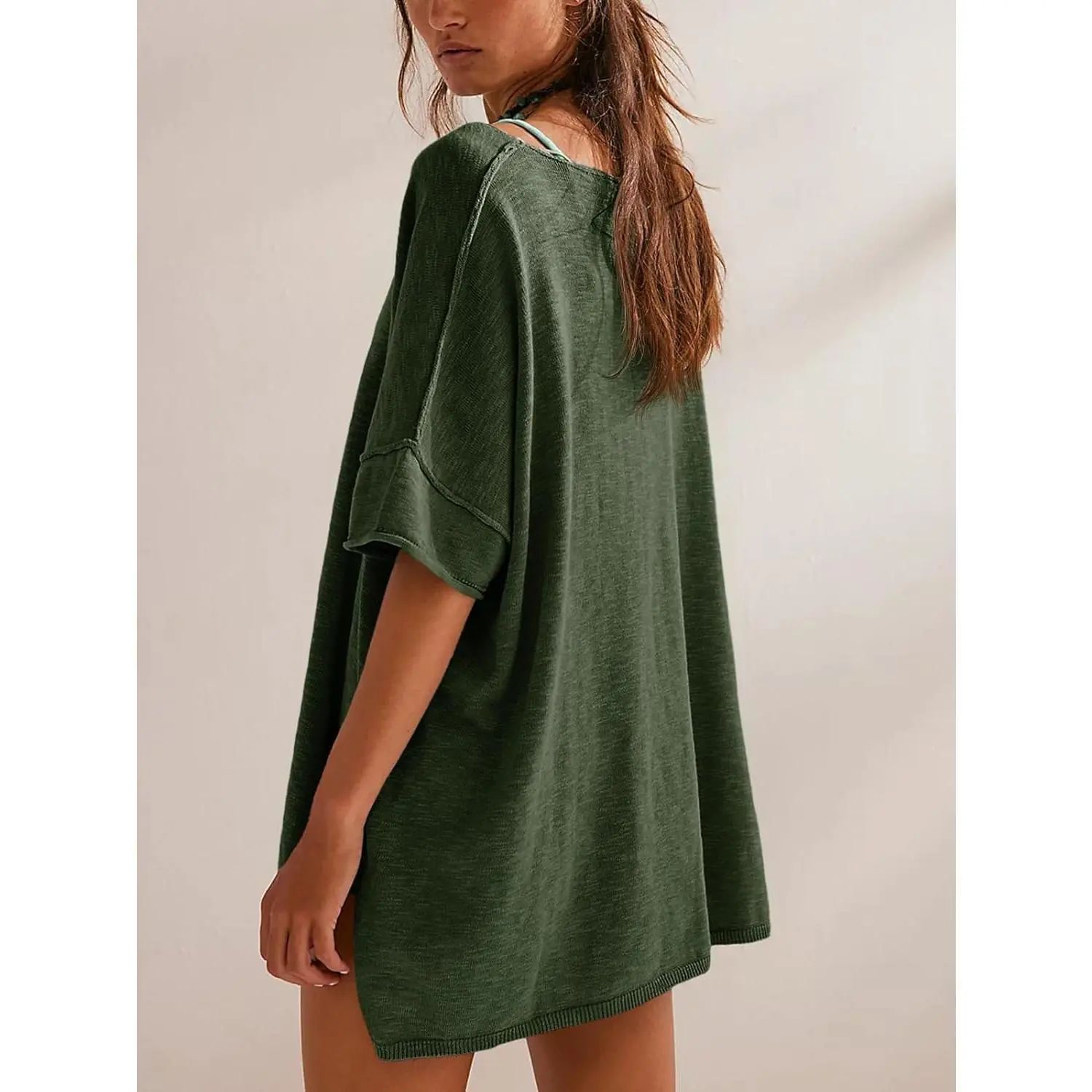Women's Oversized T Shirts Casual Summer Crew Neck Loose Dropped Short Sleeve Side Slit Hem Blouse Tunic Tops Sweater Tee