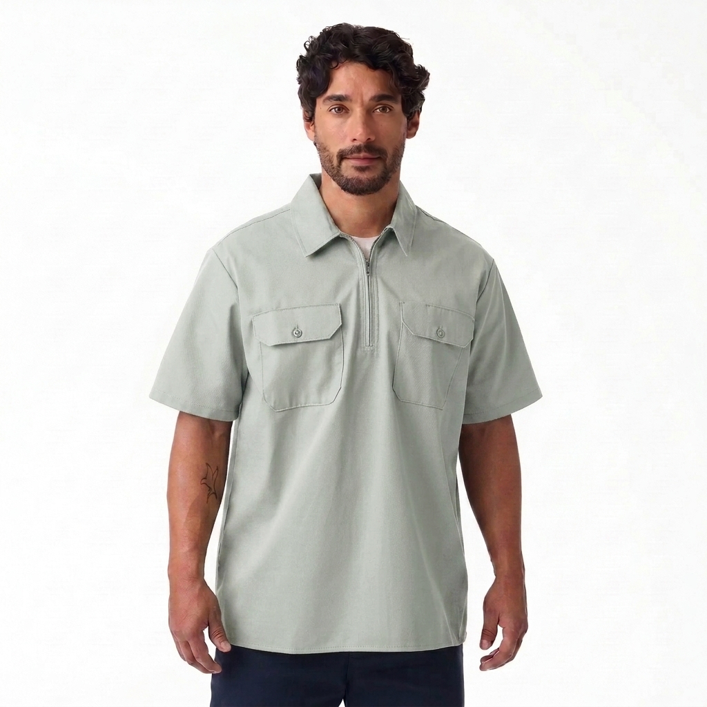 Men's Relaxed Fit 1/4 Zip Short Sleeve Work Shirt