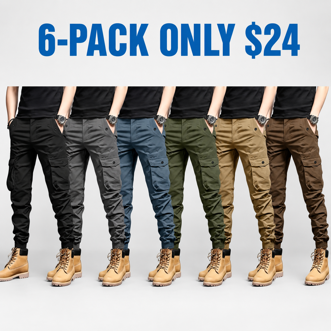 Men's 3-Pack Multi-Pocket Cargo Jogger Pants