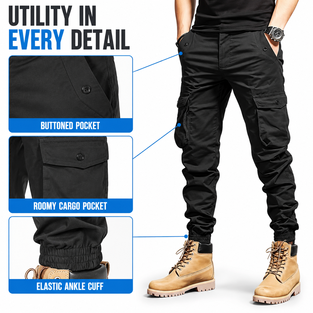 Men's 3-Pack Multi-Pocket Cargo Jogger Pants