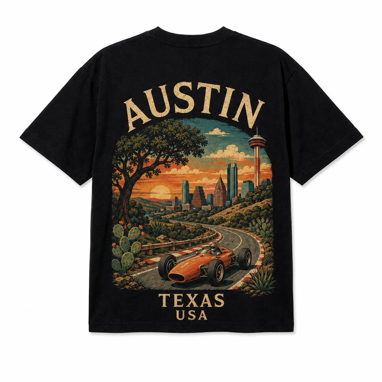 Retro Racing Destination Oversized Graphic T-Shirt
