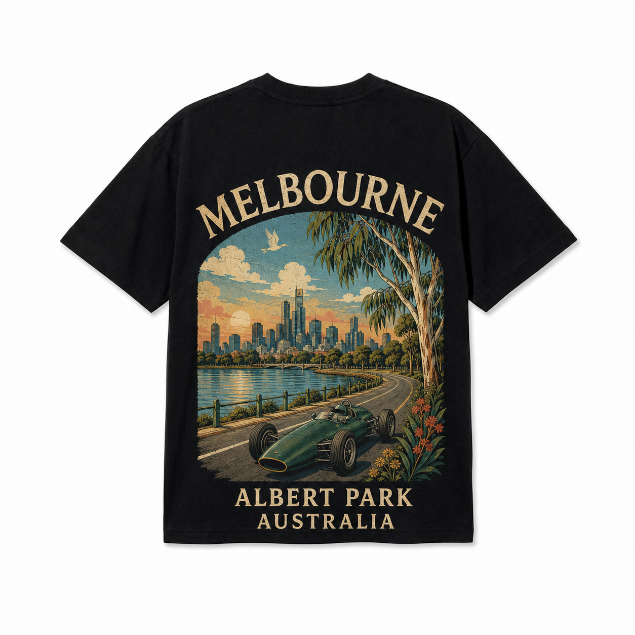 Retro Racing Destination Oversized Graphic T-Shirt