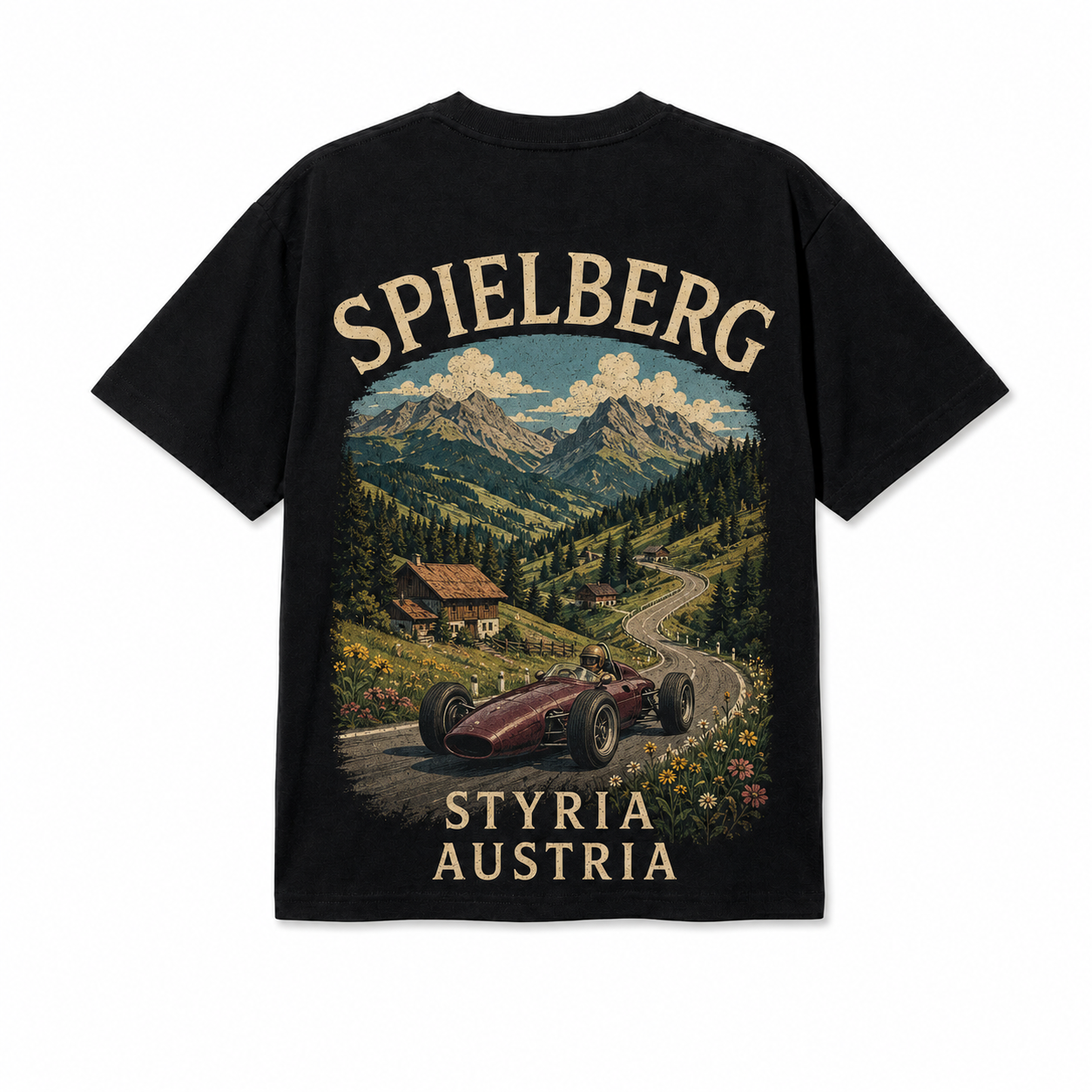 Retro Racing Destination Oversized Graphic T-Shirt