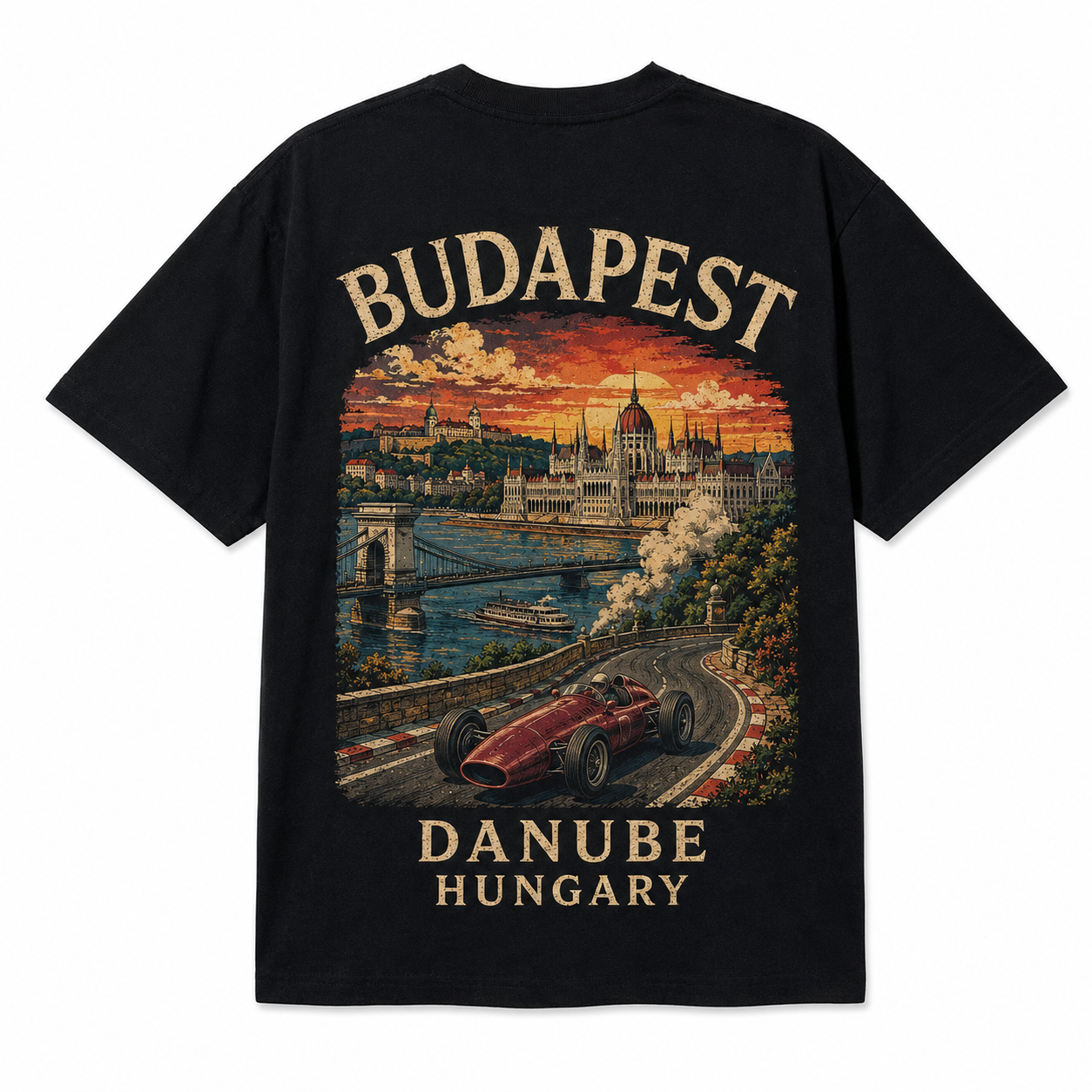 Retro Racing Destination Oversized Graphic T-Shirt