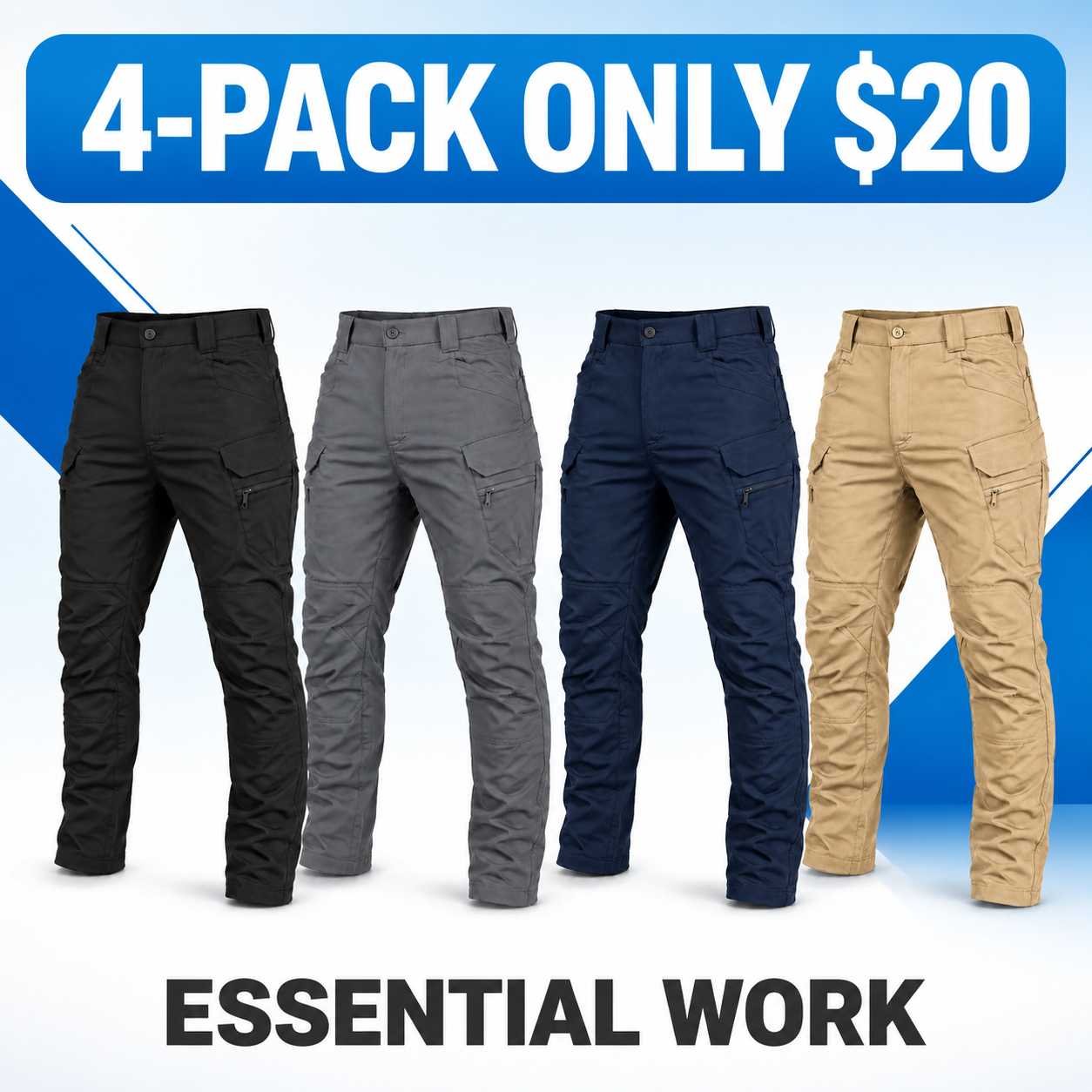 Men's Stretch Tactical Cargo Work Pants Multi-Pack