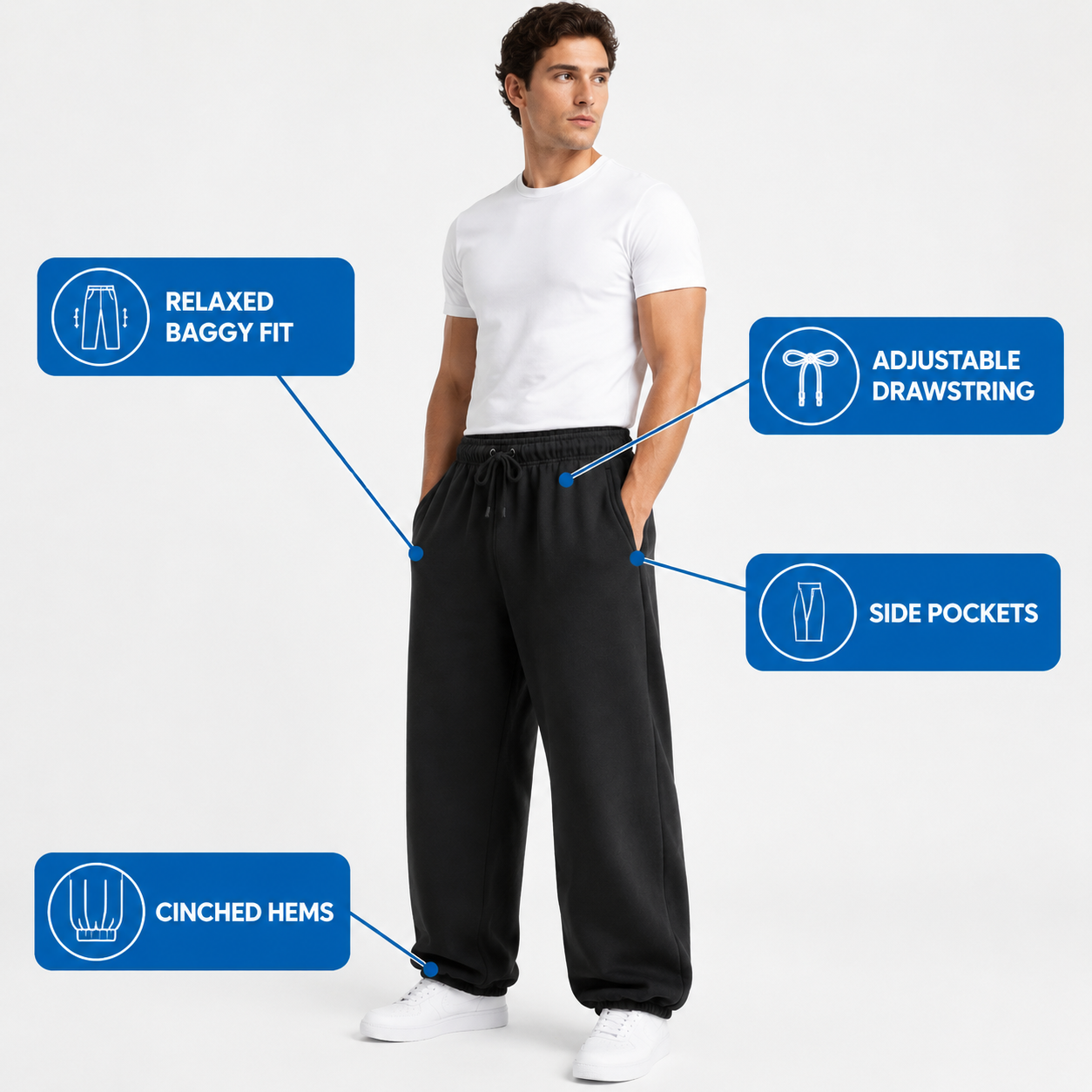 Men's Relaxed Baggy Sweatpants - Drawstring Everyday Joggers
