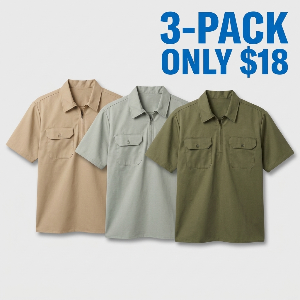 Men's Relaxed Fit 1/4 Zip Short Sleeve Work Shirt