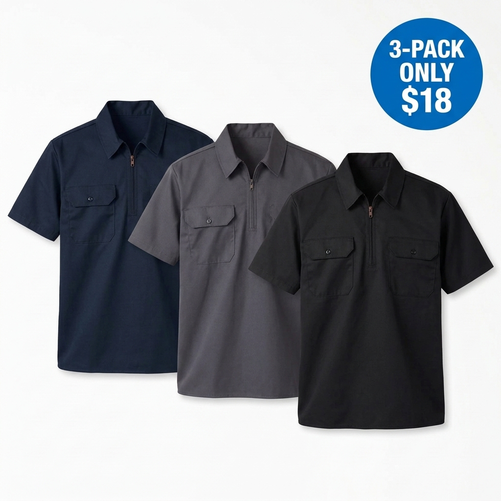 Men's Relaxed Fit 1/4 Zip Short Sleeve Work Shirt
