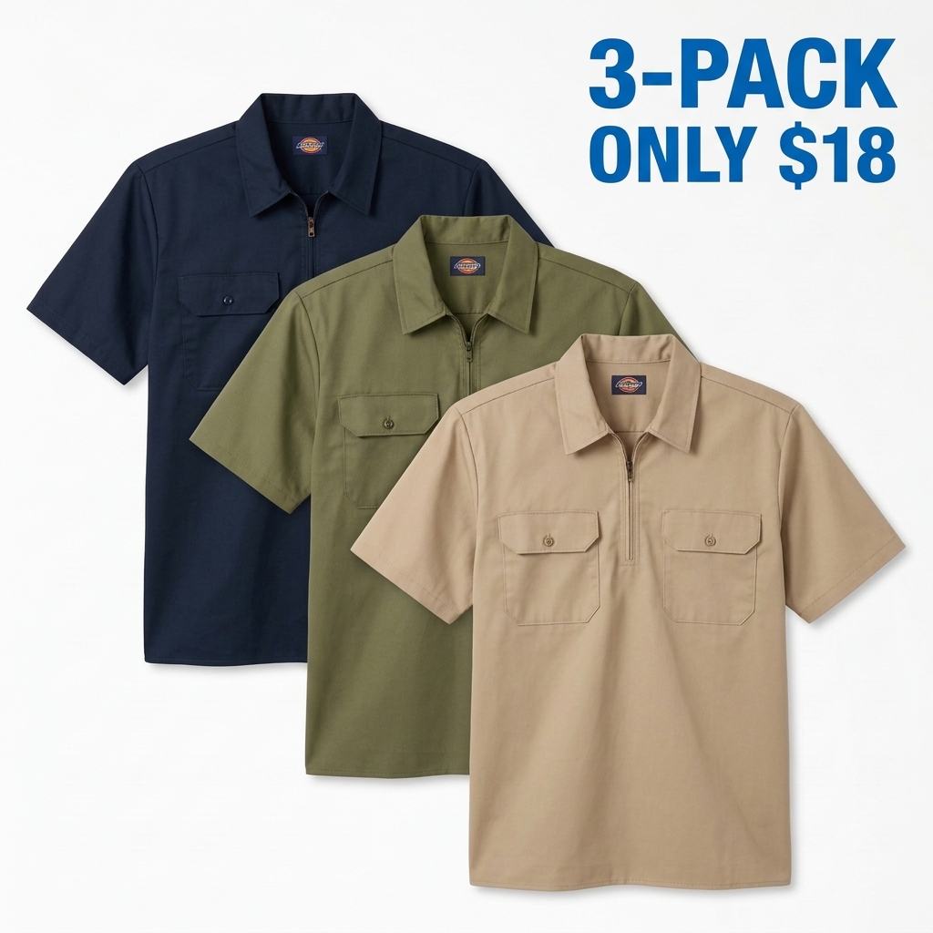 Men's Relaxed Fit 1/4 Zip Short Sleeve Work Shirt